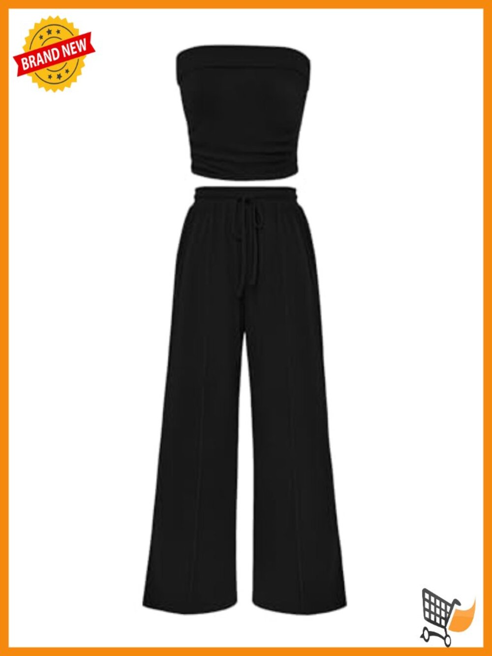 Ribbed Knit 2 Piece Set Tube Top Wide Leg Pants Loungewear